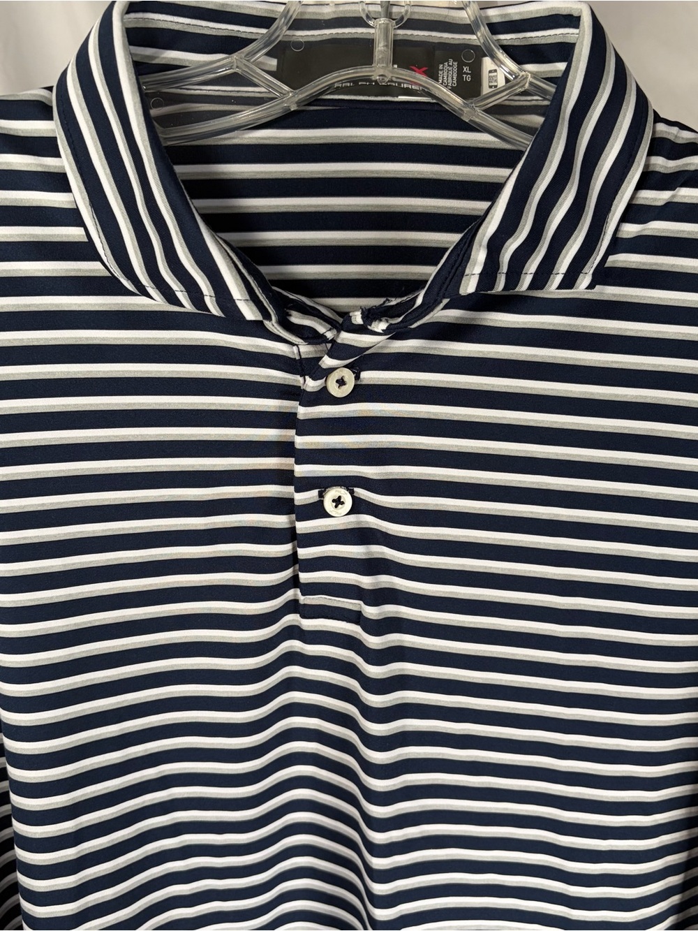 Ralph Lauren RLX Men’s Polo Performance Golf Shirt Navy, Gray, White Stripe XL‎